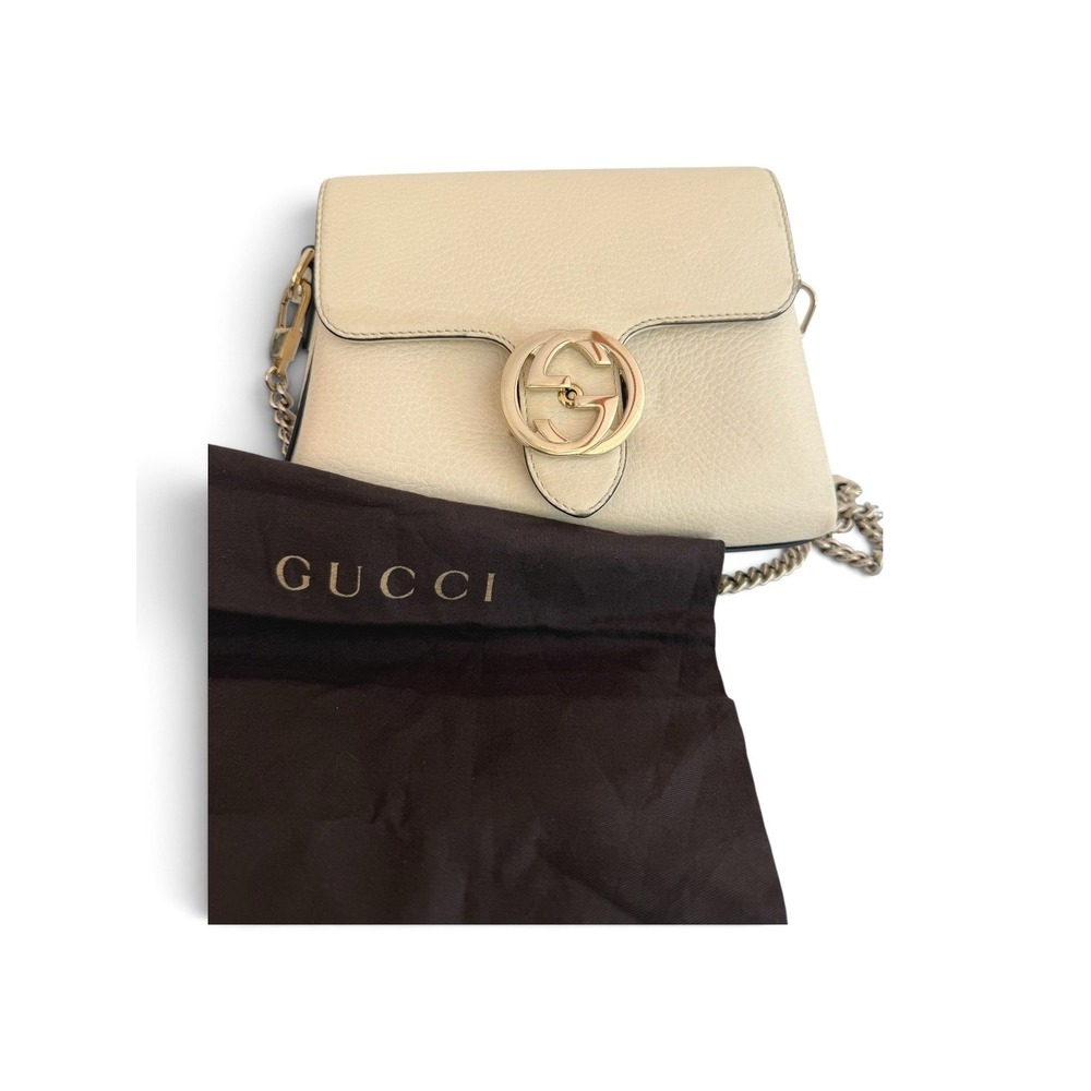 Gucci Interlocking G Dollar Calfskin Chain Crossbody Bag Cream White Dust Bag - Picture 12 of 14